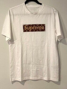 Supreme White Short-Sleeve Tee with Brown & Gold Logo